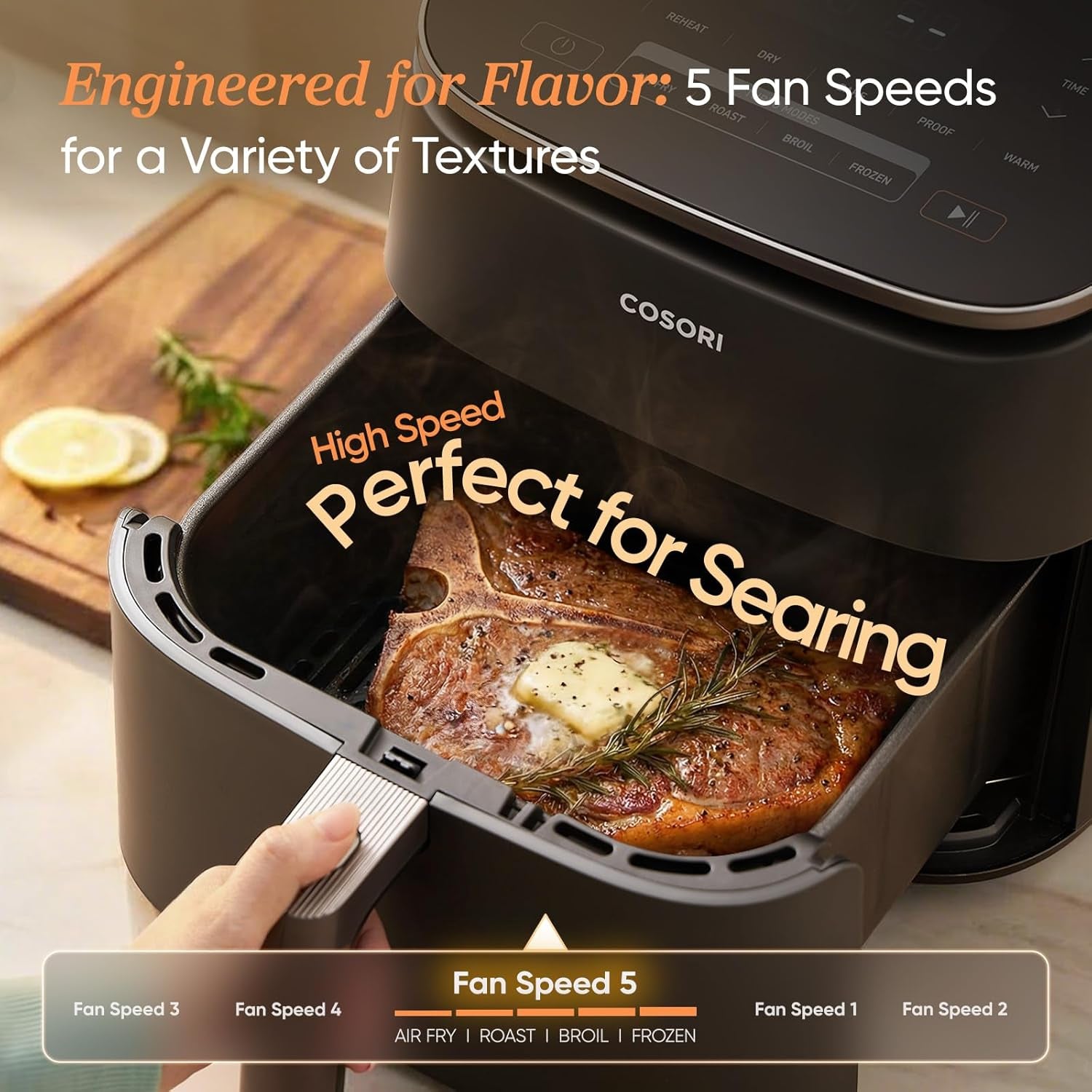 9-In-1 Turboblaze Air Fryer 6 Qt, Pfas-Free Ceramic Coating, 90°–450°F, Precise Heating for Even Results, Air Fry, Roast, Bake, Broil, Dry, Frozen, Proof, Reheat, Keep Warm, 120V, Dark Gray