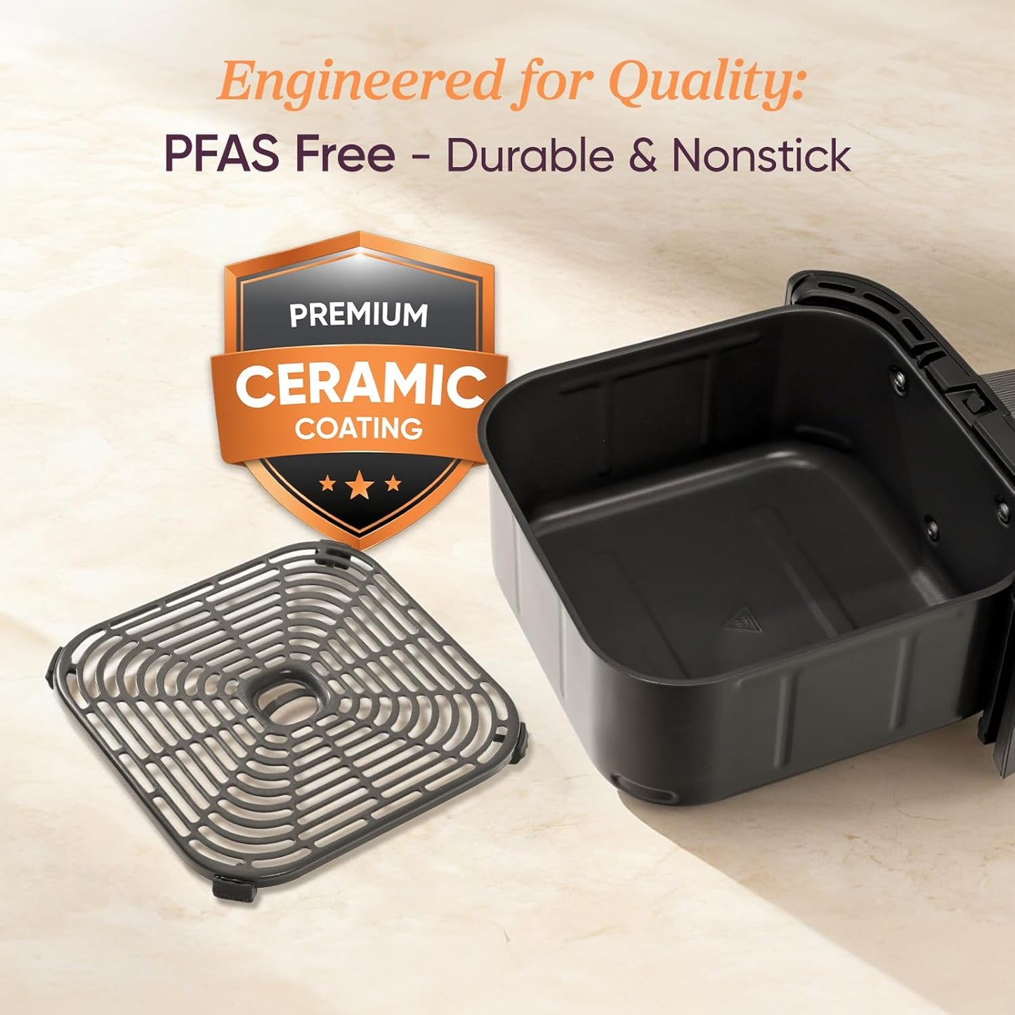 9-In-1 Turboblaze Air Fryer 6 Qt, Pfas-Free Ceramic Coating, 90°–450°F, Precise Heating for Even Results, Air Fry, Roast, Bake, Broil, Dry, Frozen, Proof, Reheat, Keep Warm, 120V, Dark Gray
