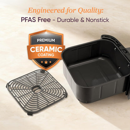 9-In-1 Turboblaze Air Fryer 6 Qt, Pfas-Free Ceramic Coating, 90°–450°F, Precise Heating for Even Results, Air Fry, Roast, Bake, Broil, Dry, Frozen, Proof, Reheat, Keep Warm, 120V, Dark Gray