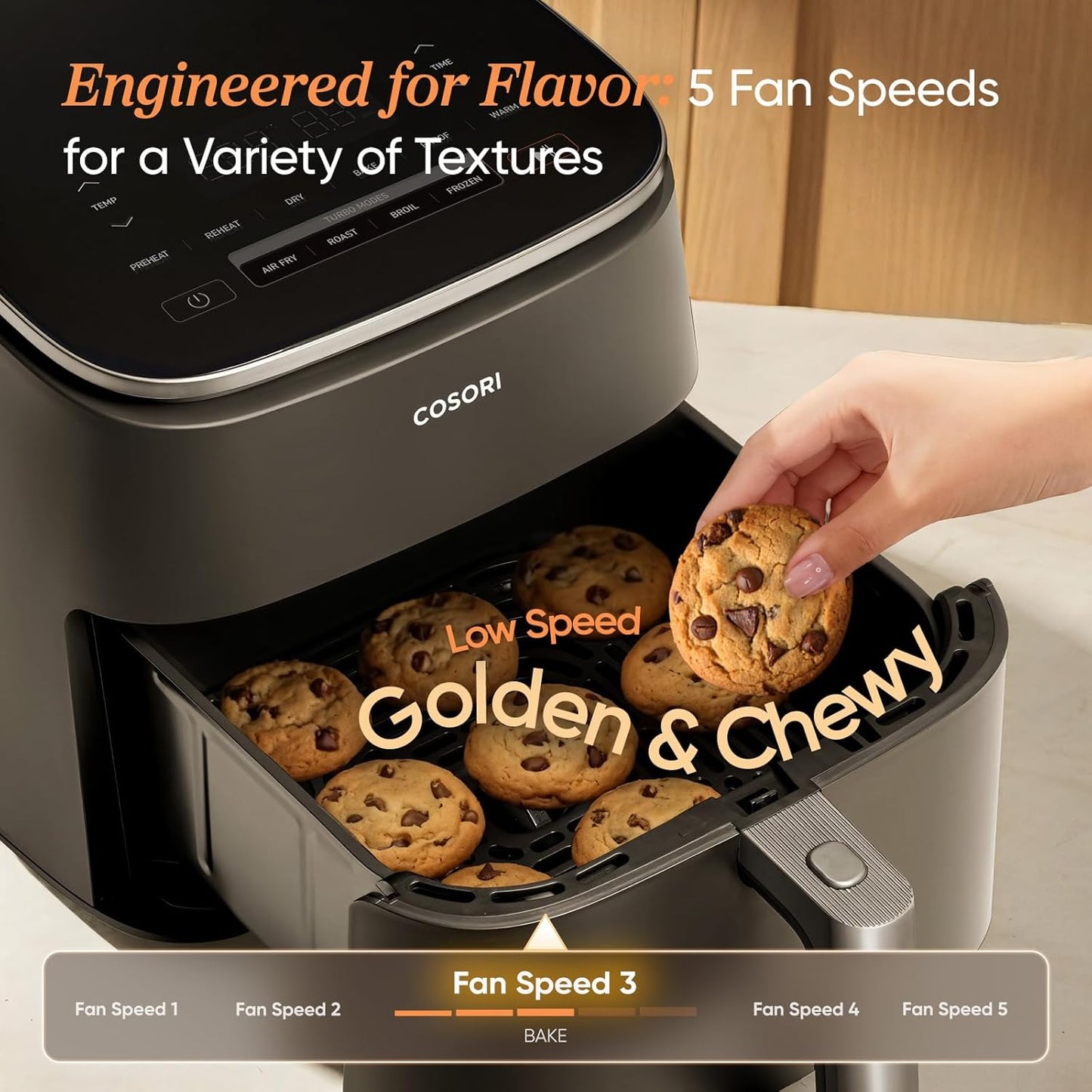 9-In-1 Turboblaze Air Fryer 6 Qt, Pfas-Free Ceramic Coating, 90°–450°F, Precise Heating for Even Results, Air Fry, Roast, Bake, Broil, Dry, Frozen, Proof, Reheat, Keep Warm, 120V, Dark Gray