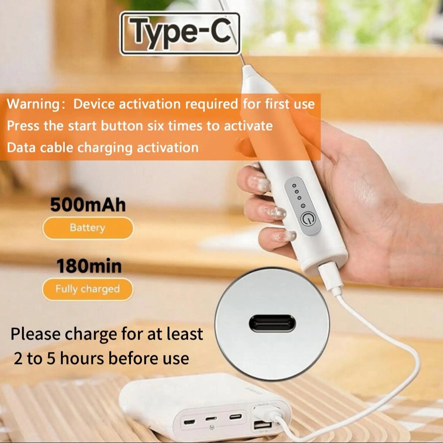 Rechargeable Handheld Coffee Frother – Cordless Electric Milk Foamer & Drink Mixer