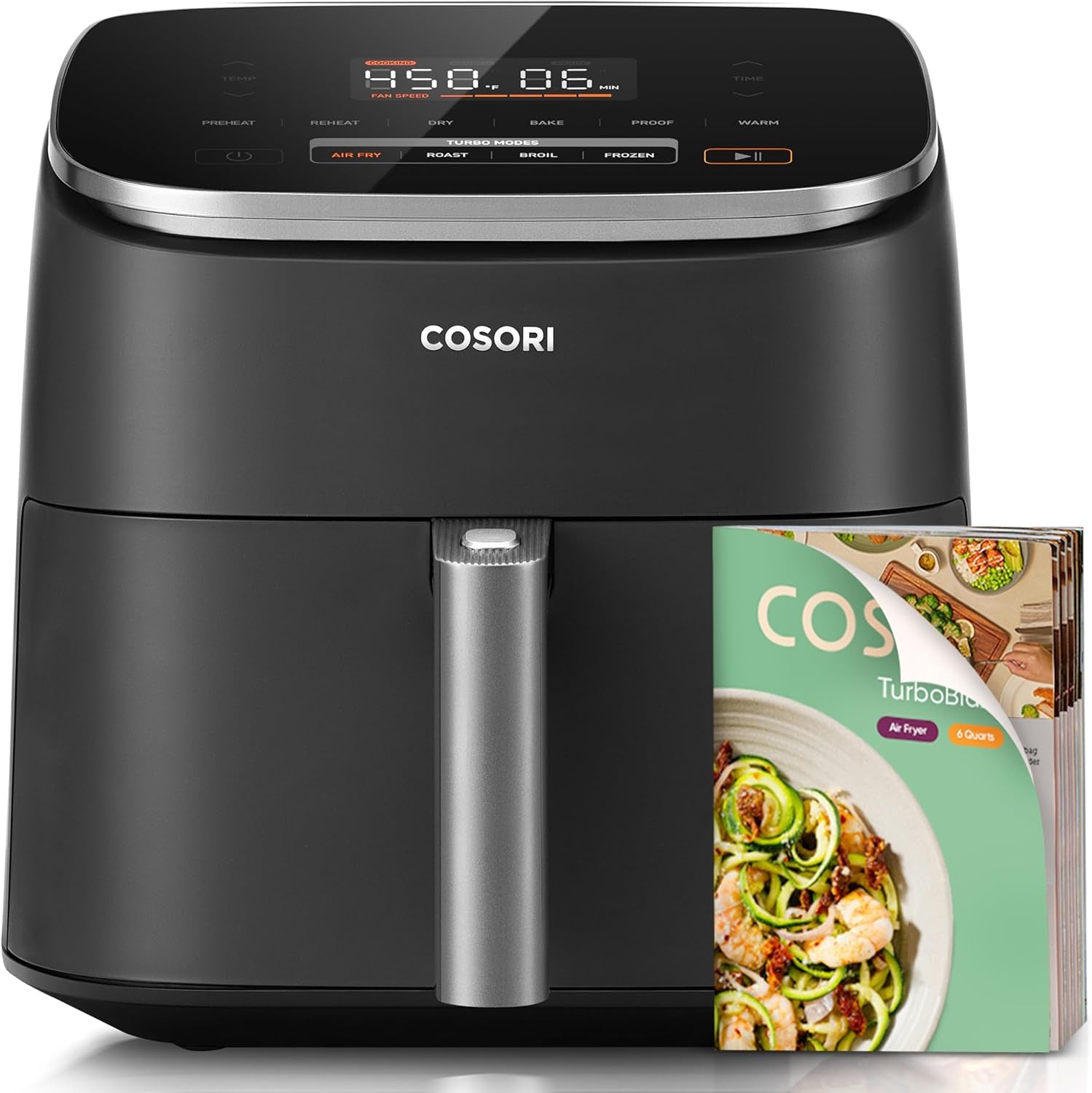 9-In-1 Turboblaze Air Fryer 6 Qt, Pfas-Free Ceramic Coating, 90°–450°F, Precise Heating for Even Results, Air Fry, Roast, Bake, Broil, Dry, Frozen, Proof, Reheat, Keep Warm, 120V, Dark Gray